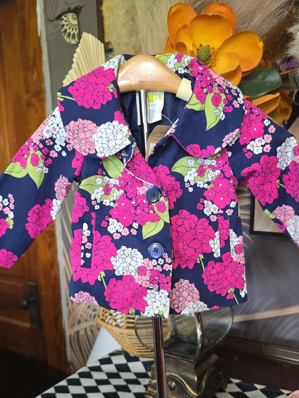 Gymboree Nwt 6 12 Kids Floral Peacoat Jacket - Navy & Pink